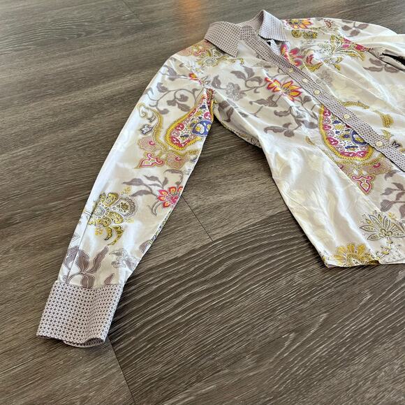 EUC Etro Floral Paisley Button Down Shirt US 6 Long Sleeve Cotton Stretch Top - Picture 11 of 14